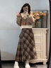 韓璐嬌（hanlujiao）秋冬連衣裙女裝2025新款搭配一整套小個(gè)子韓系穿搭學(xué)院風(fēng)套裝裙子 假兩件上衣+格紋半裙【兩件套】 M 曬單實(shí)拍圖