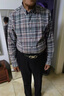 羅蒙（ROMON）秋冬季新款純棉磨毛襯衫男士長(cháng)袖格子中年休閑全棉打底襯衣爸爸裝 3053藍綠【純棉磨毛】 XL /41-體重140-155斤 曬單實(shí)拍圖
