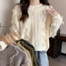 Ady Glenna毛衣女秋冬設計流蘇上衣短款寬松慵懶新款百搭休閑麻花針織衫女 米白色 M 100斤以?xún)?曬單實(shí)拍圖
