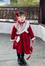 木木屋（mumuwu）品牌童裝漢服女童連衣裙加絨加厚兒童拜年服中國風(fēng)喜慶女孩公主裙 紅色裙子+圍脖加愛(ài)心掛飾 90 適合80-90年齡1-2歲左右 曬單實(shí)拍圖