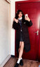 白鴨絨中戲羽絨服女中長款過膝冬季新款韓版修身寬松加厚大衣外套 黑色（男女同款） XL （130-150斤左右穿） 曬單實拍圖