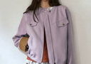 Olrain歐芮兒休閑寬松撞色短外套女春季新款氣質(zhì)時(shí)尚夾克上衣 紫色 M 曬單實(shí)拍圖