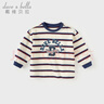 戴維貝拉兒童長(cháng)袖T恤秋裝男童休閑棉上衣條紋打底衫 曬單實(shí)拍圖