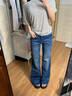 衣品元微喇牛仔褲女深藍竹節紋美式復古低腰顯瘦2025冬季新款百搭不貼腿 牛仔藍 L （100-110斤） 曬單實(shí)拍圖