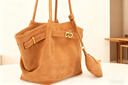 特洛利思（DENUONISS）反絨二層牛皮托特包大容量手提包女士秋冬慵懶風(fēng)腋下包真皮子母包 焦糖色【可裝16英寸MacBook Pro】 曬單實(shí)拍圖