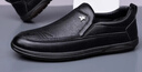 稻草人商務(wù)休閑鞋男士皮鞋男正裝鞋懶人套腳豆豆鞋 黑色 43 曬單實(shí)拍圖