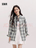 森馬（Semir）長(cháng)袖襯衫女春季中長(cháng)款oversize翻領(lǐng)落肩格紋上衣女生復古襯衣 白色調00411 S (155) /80A 曬單實(shí)拍圖