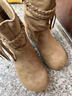 百麗踏復古平底內增高短靴女2026秋冬新款磨砂褶皺短筒勃肯西部堆堆靴子 卡其色 35 曬單實(shí)拍圖