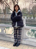 浪莎毛呢格子褲女加絨款冬季高腰寬松直筒垂感復古休閑保暖闊腿褲 曬單實(shí)拍圖