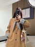 VEGA CHANG【復古英倫】格紋可拆卸連帽羊毛呢外套仿駝絨大衣女冬 淺米駝(可脫卸帽子) L 曬單實(shí)拍圖