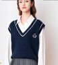 百圖betu女裝春季新款減齡學(xué)院風(fēng)撞色刺繡針織背心馬甲女2401T01 深寶藍 L 曬單實(shí)拍圖