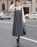 絲柏舍背帶裙2026春裝新款女裝復古甜美風(fēng)直筒通勤中長(cháng)款韓版a字連衣裙 深灰色 M 曬單實(shí)拍圖