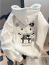 魯雅爾 日系慵懶風(fēng)kitty貓連帽衛衣女秋冬季加絨保暖上衣服復古寬松外套 白灰色常規 XL 【建議120斤到140斤】 曬單實(shí)拍圖