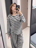 南木熊睡衣女秋冬德絨家居服套裝韓版條紋圓領(lǐng)長(cháng)袖保暖打底衫女可外穿 條紋睡衣L碼【100-120斤】 曬單實(shí)拍圖