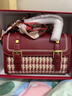 香微千鳥(niǎo)格斜挎包包女包紅色劍橋包時(shí)尚新年送訂婚結婚包新娘新婚禮物 紅色【禮袋禮盒裝+絲巾】 【新娘結婚包，喜慶婚慶禮物】 曬單實(shí)拍圖