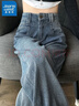 真維斯（Jeanswest）高腰闊腿牛仔褲女秋冬季新款加絨保暖直筒寬松垂感軟牛仔拖地褲子 復古藍【九分】星空紋 M 【27-28】碼 曬單實(shí)拍圖