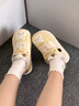 百麗踏【廠(chǎng)牌】可愛(ài)貓咪加絨板鞋女秋冬復古圓頭運動(dòng)休閑女鞋 黃色 加絨 【升級款專(zhuān)柜版】 35 (225mm) 【標準尺碼】 曬單實(shí)拍圖