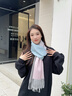 KASSONILO 卡索尼洛女士圍巾圣誕節禮物100%山羊絨女款保暖披肩圍脖生日禮物送老婆 遠山芙蓉(霧霾粉漸變)【免費刺繡】 曬單實(shí)拍圖