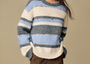 茵曼2025冬季女裝新款撞色條紋簡(jiǎn)約圓領(lǐng)毛衣慵懶寬松套頭針織衫  藍彩條 M 曬單實(shí)拍圖