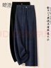 她池燈芯絨闊腿休閑褲女2025秋裝新款純色氣質(zhì)松緊腰顯瘦長(cháng)褲 曬單實(shí)拍圖