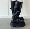 小野七天黑色長(cháng)筒靴子女士厚底增高2026春季新款高筒新款不過(guò)膝馬丁騎士靴 黑色騎士靴 單層 4CM高 38 曬單實(shí)拍圖