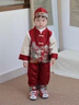 班喜迪男童漢服套裝冬裝寶寶嬰兒周歲禮服中式唐裝國風(fēng)兒童喜慶拜年衣服 紅色 加絨 100 曬單實(shí)拍圖