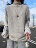 杜小閑灰色立體條紋長(cháng)袖t恤男秋冬季半高領(lǐng)加絨衛衣慵懶寬松內搭打底衫 淺灰色加絨 XL [推薦120-140斤] 曬單實(shí)拍圖