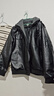 JEEP SPIRITJeep/吉普男裝歐美連帽機車(chē)服皮衣2025秋冬季新款男士PU皮 黑色 2XL 曬單實(shí)拍圖