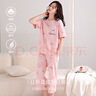 浪莎女士睡衣女夏季薄款短袖七分褲棉質(zhì)套頭圓領(lǐng)可外穿家居服 曬單實(shí)拍圖