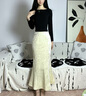 卡詩(shī)茉/高端絲絨魚(yú)尾裙女秋冬新款高腰中長(cháng)款金鉆絨修身顯瘦女裙 米白色/ 裙長(cháng)90cm 金磚絨 M 曬單實(shí)拍圖