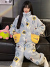 繆黛 MAULTIAY秋冬季海綿寶寶睡衣女款珊瑚絨加絨加厚卡通可愛(ài)家居服休閑可外穿 藍色 M 曬單實(shí)拍圖