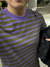 UR2026春季新款女裝休閑撞色領(lǐng)條紋棉質(zhì)長(cháng)袖T恤UWB450060 丁香紫條紋 L 曬單實(shí)拍圖