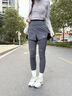 徽格兒（phigeer）高彈力馬拉松跑步運動(dòng)長(cháng)褲女四季通用后口袋假兩件瑜伽壓縮緊身褲 烏藍灰長(cháng)褲 M 曬單實(shí)拍圖
