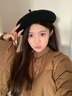 結盟者貝雷帽大頭圍大圓臉顯臉小帽子女2026新款秋冬韓系黑色羊毛畫(huà)家帽 【黑色】 均碼 54-59 曬單實(shí)拍圖