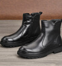 AIBUQISI冬季新款男真皮高幫套筒側拉鏈頭層牛皮休閑加絨羊毛切爾西中筒靴 暗夜黑 40 曬單實(shí)拍圖
