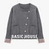 百家好（Basic House）Basic House/百家好撞色圓領(lǐng)斜門(mén)襟開(kāi)衫外套2025女士春季新款毛衣 灰色 L 曬單實(shí)拍圖