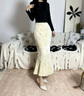 卡詩(shī)茉/高端絲絨魚(yú)尾裙女秋冬新款高腰中長(cháng)款金鉆絨修身顯瘦女裙 米白色/ 裙長(cháng)90cm 金磚絨 M 曬單實(shí)拍圖