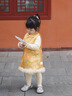班喜迪女童連衣裙冬裝寶寶公主裙套裝周歲禮服兒童國風(fēng)旗袍裙拜年服秋冬 黃色 90 曬單實(shí)拍圖