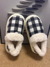 樸西冬季男士保暖可外穿厚底包跟棉拖鞋居家防滑寒室內家用情侶棉鞋女 黑白格 40-41 曬單實(shí)拍圖