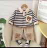 迪士尼（Disney）新款兒童套裝男童衛衣嬰兒衣服春秋帥洋氣寶寶春裝兩件套休閑童裝 藍色 翻領(lǐng)條紋熊套裝 90 曬單實(shí)拍圖