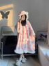 韞舜HelloKT凱蒂連帽珊瑚絨睡袍套裝秋冬季加厚毛絨斗篷睡衣女家居服 斗篷貓睡袍套裝-睡袍+褲子-M 曬單實(shí)拍圖
