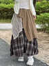 爾山集半身裙森系復古格紋女2025新款秋冬設計感不規則拼接高腰A字長(cháng)裙 咖啡色 均碼 85-130斤 曬單實(shí)拍圖