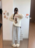 燦圖韓系潮流直筒糯米褲女秋冬季設計感寬松顯瘦高腰垂感闊腿休閑褲子 灰色 M 曬單實(shí)拍圖