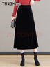 唐謎（TANGMI）高端半身裙女秋冬季2025新款A字傘裙女中長(cháng)裙顯瘦純色垂感大擺裙 872金絲絨料-黑色/裙長(cháng)78 3XL /31(135-145斤) 曬單實(shí)拍圖