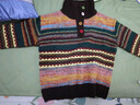 三彩2025冬季新款條紋提花針織衫寬松長(cháng)袖立領(lǐng)復古套頭毛衫M 橘粉色條紋 S 155/80A 曬單實(shí)拍圖