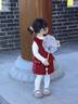 班喜迪女童套裝冬裝新款寶寶公主周歲禮服兒童加絨馬甲裙子冬季拜年衣服 紅色 90 曬單實(shí)拍圖