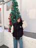 JRET加絨外套女2025韓版原宿拼色寬松學(xué)生開(kāi)衫保暖大衣加厚棉服女 黑色 M 建議100斤以?xún)?曬單實(shí)拍圖