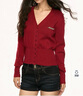 AAISUP美式復古灰色V領(lǐng)針織開(kāi)衫女秋季設計感辣妹收腰短款毛衣潮 紅色 L 曬單實(shí)拍圖