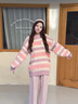 佐敘美式條紋甜美毛衣女秋季2025新款外穿高級感超火內搭慵懶針織衫 粉色 均碼 （90-120斤） 曬單實(shí)拍圖