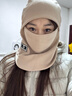 騎行面罩圍脖帽子一體女秋冬加絨加厚保暖防寒頭盔內膽護耳包頭帽 卡其色（加厚保暖） 均碼 曬單實(shí)拍圖